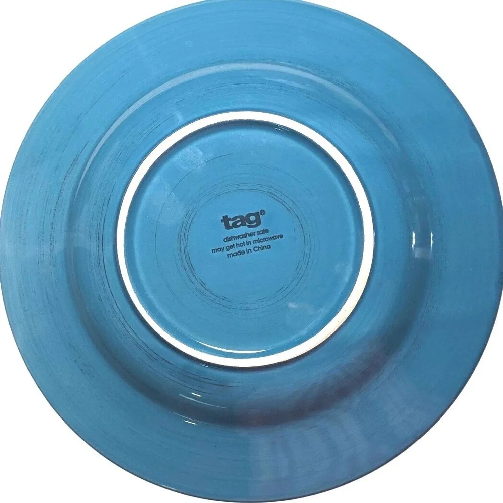 Tag Set of 2 Teal Blue Stoneware Dinner Plates Rustic‎ Glazed Dishware perfect